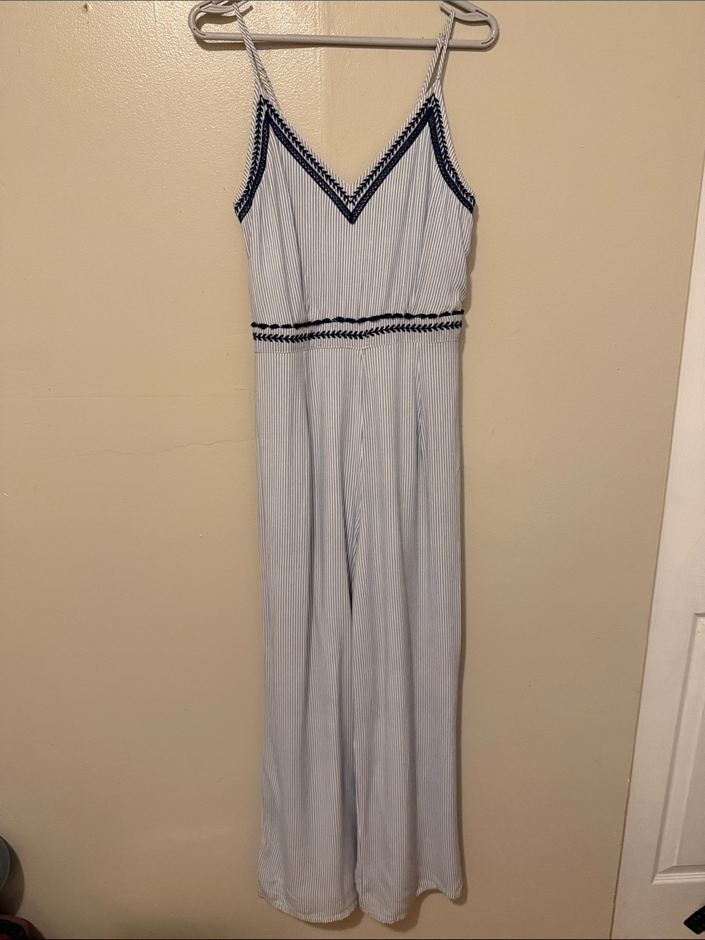 Japna Navy & White Striped Spaghetti Strap Jumpsuit